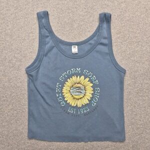 Quiet Storm Surf Shop Tank Top Womens Large Blue Sunflower Graphic Beach Casual‎